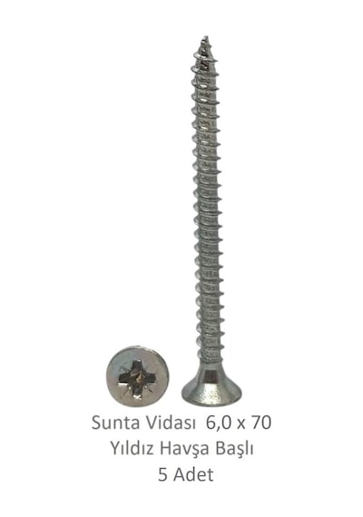 Sunta Vidası, 6,0 X 70 Mm, 5 Adet, Yhb Vida 6 x 70