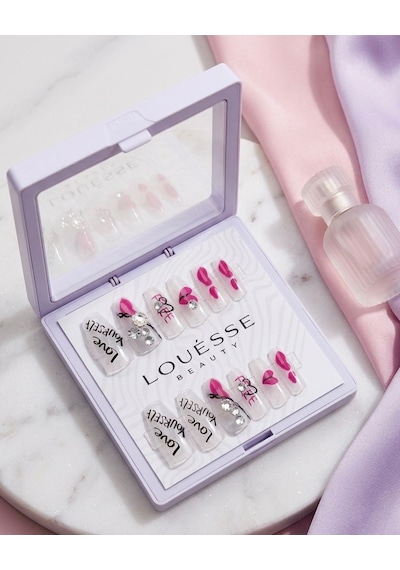 Louésse Love Note Takma Tırnak 12 Li Yazı Detaylı Pembe Romantik Nail Set