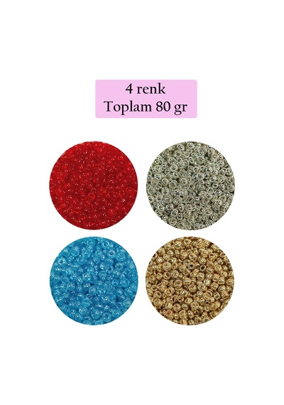 Dökme Cam Kum Boncuk 11/0 2 Mm - 4 Renk - Toplam 80 Gram - Bnc404