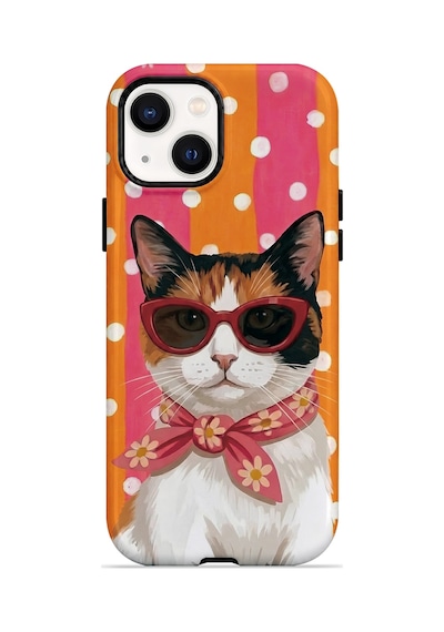 Velvoria Valestra Turuncu Retro Kedi Apple iPhone Uyumlu 14 Darbe Korumalı Kılıf Valestra Select - Turuncu Retro Kedi