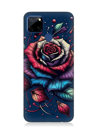Realme C12 Uyumlu Siyah Gülün Asaleti Desenli Silikon Kılıf Çok Renkli