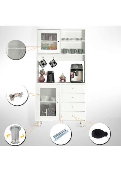 Pasific Home Grano Kahve Köşesi Çok Amaçlı Kiler Dolabı, 96 cm, Parlak Beyaz