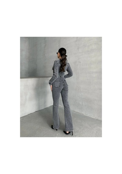 Kene Jeans Uzun Ceketli Kar Siyah İspanyol Paça/flare Esnek Denim Tulum Siyah