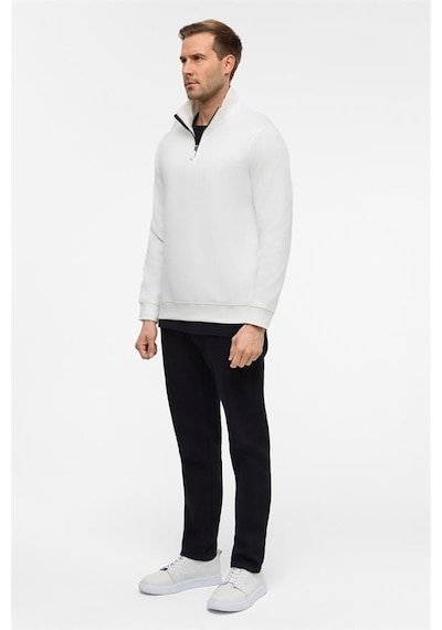 Süvari Beyaz Regular Düz Yarım Balıkçı Yaka Sweatshirt Beyaz