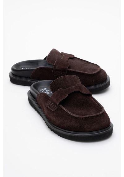 Luvishoes Brısa Kahverengi Süet Hakiki Deri Kadın Terlik Kahverengi