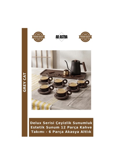 Delux Serisi Çeyizlik Sunumluk Estetik Sunum 12 Parça Kahve Takımı - 6 Parça Akasya Altlık Çok Renkli
