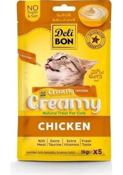 Delibon Creamy Tavuklu Sıvı Kedi Ödül Maması 5 x 15 G