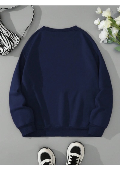 Startmore Lacivert Unisex Erkek/kadın Ok Bear Özel Renkli Baskılı Oversize Pamuklu Bisiklet Yaka