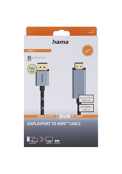 Hama Hm.200506 Displayport -hdmı Fişi Uhd 4k 1.5m Video Kablosu