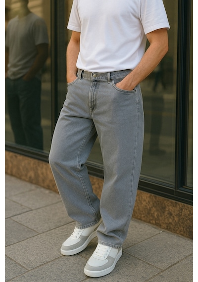 Cedy Denim Yüksek Kalite Baggy Fit Jean Leon Yüksek Bel Bol Kesim Kot Pantolon C352 Açık Gri