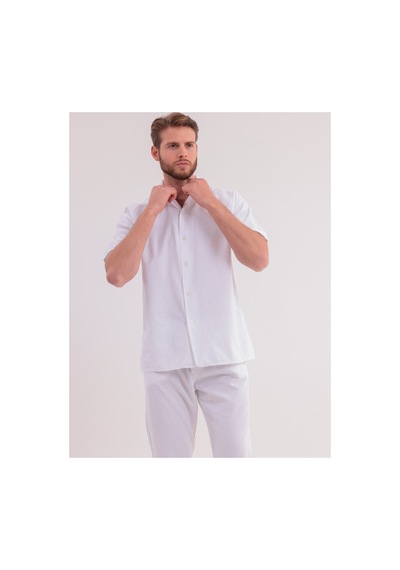 Erkek Siyah Keten Takım Oversize Gömlek & Pantolon 2'li Set Bağcıklı Rahat Yazlık Kombin Beyaz