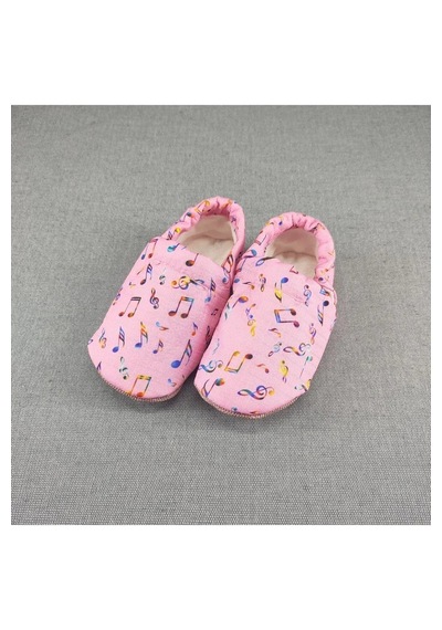 Loove Bebe Bebek Kız Erkekörme Kumaş Ergonomik Ev Kreş Patik Panduf Ayakkabı Nota Pembe