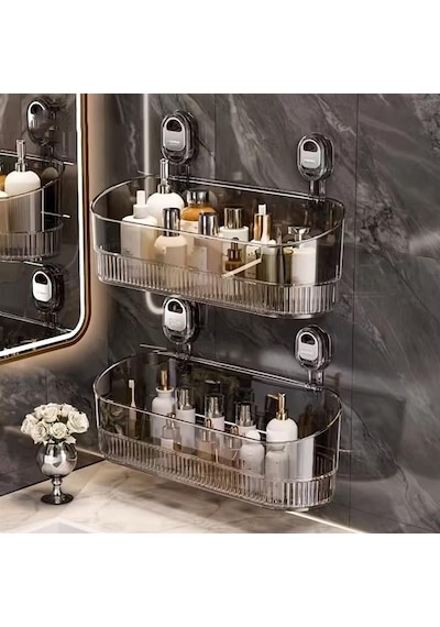 Powermaster Sunup Sn-29266 Vantuzlu Şeffaf Banyo Mutfak Rafı Organizer Yeşil