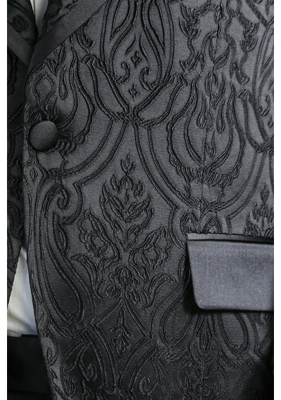 Damask Desenli S Al Yaka Siyah Smokin - Wessi Siyah
