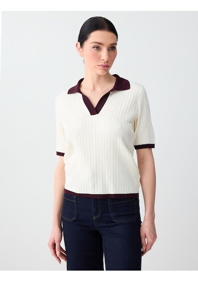 Jimmy Key Ekru Polo Yaka Kısa Kollu Triko Bluz 6sw035739114