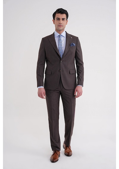Efor Slim Fit Çift Yırtmaç Sivri Yaka Esnek Kahverengi Klasik Takım Elbise Tk 939 Kahverengi