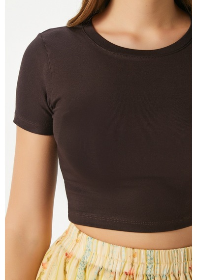 Ritnice Kadın Deal Lux Touch Yumuşak Doku Crop Kahve Bluz