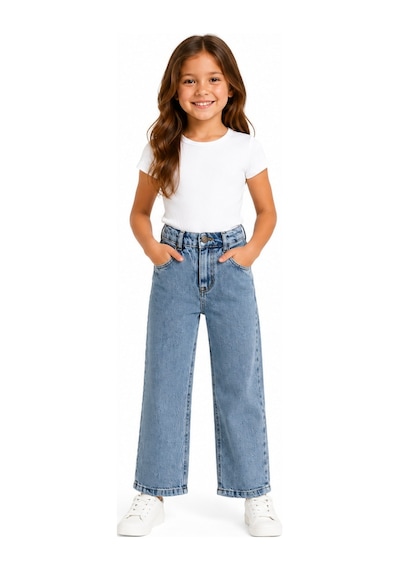 İrem Kız Çocuk Taşlanmış Model Beli Lastik Ayarlamalı Fermuar Kapamalı Düz Mavi Renk Kot Pantolon İrem Kız Çocuk Taşlanmış Model Beli Lastik Ayarlamalı Fermuar Kapamalı Düz Mavi Renk Kot Pantolon
