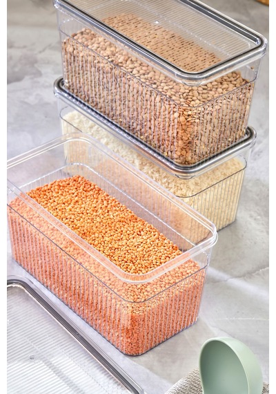 3 Parça Contalı Ve Sızdırmaz Kapaklı Saklama Kabı Seti Buzdolabı Ve Kuru Gıda Uyumlu 3x3600 Ml Şeffaf