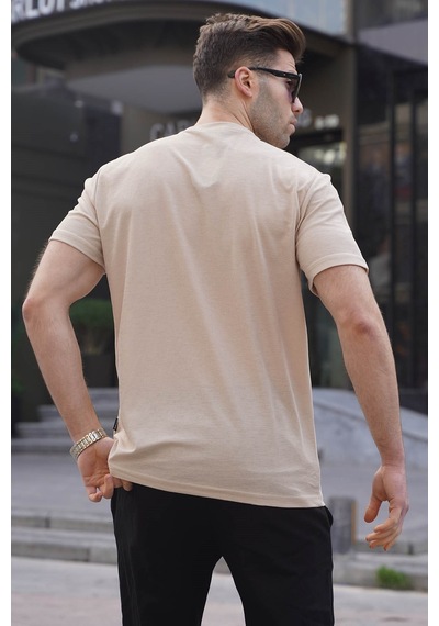 Madmext Bej Regular Fit Basic Erkek Tişört 6069 Bej