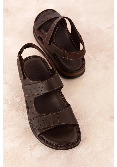 Gondol Unisex Hakiki Deri Cırtlı Ayarlanabilir Rahat Sandalet Hkm.31 Kahverengi