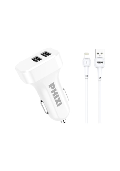 Phixi PCC511L Basic 2.1A Çift Çıkışlı Lightning Kablolu Araç Şarj