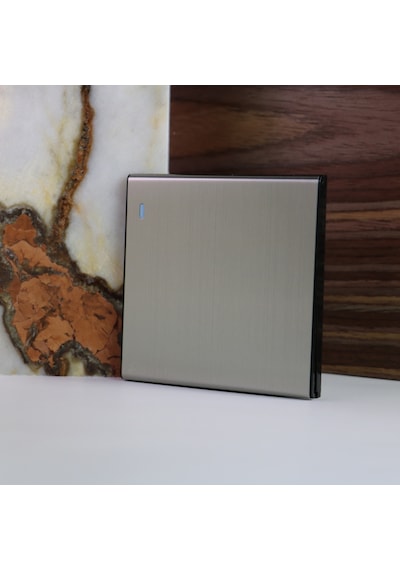 MERALLI INOX 1'li vavien anahtar, hakiki fırçalanmış paslanmaz çelik, çerçevesiz 86×86 Modüler  kasa dahil