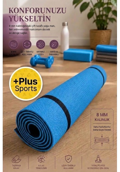 10 Mm Çift Taraflı Pilates Matı Yoga Matı Spor Minderi Yer Matı 170 Cm X 55 Cm Mavi Mavi