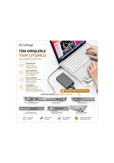 Novstrap Apple Macbook Neo 13 İnç A18 Çip A3404 İle Uyumlu Kılıf Sert Parlak Koruma Kapağı Şeffaf