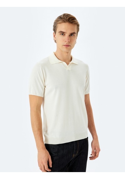 Koton Slim Fit Polo Yaka Kısa Kollu Triko Kazak Ekru 5sam70001ht Ekru