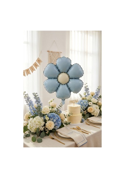 Papatya Mat Mavi Retro Balon Stand Seti Şeffaf 7 Li Stand + Papatya Folyo Balon + 7 Lateks Balon