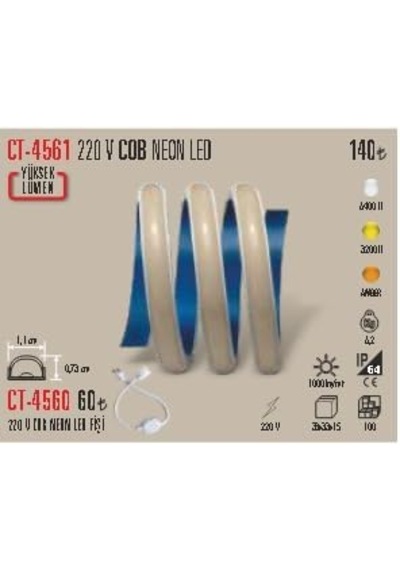 Tr Cob Neon Led Şerit Beyaz 5 Metre 220v