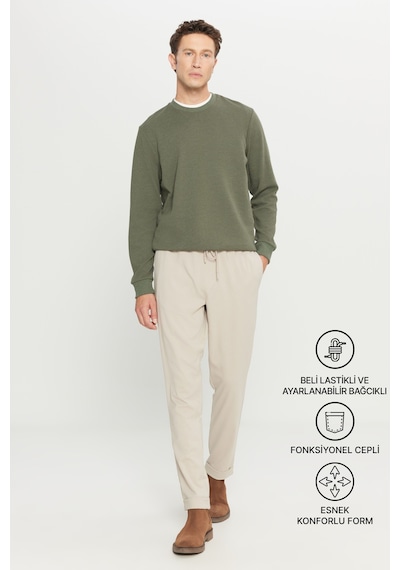 Ac&Co / Altınyıldız Classics Slim Fit Dar Kesim Beli Bağlamalı Yan Cepli Erkek Pantolon - Bej