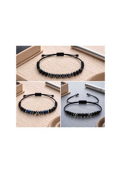 3 'lü Set Siyah Boncuklu Örgü İpli Ayarlanabilir Bileklik Siyah - 945582994 Siyah