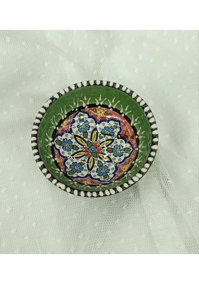 Çini Yeşil 8 Cm Çerezlik Kase Sosluk Sunumluk Kahvaltılık 1 Adet Çok Renkli