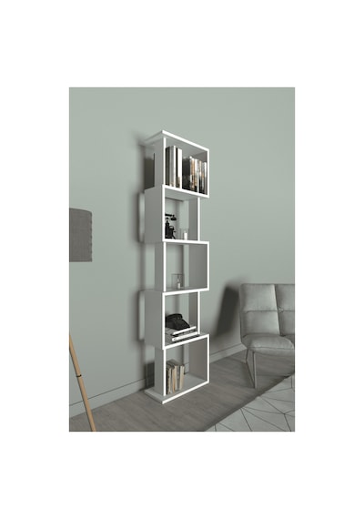 Lavellan Riva Labirent Kitaplık 5 Raflı Modern Dekoratif Kitaplık Ünitesi Beyaz
