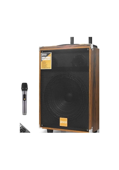 Bluetooth Hoparlör Fm Radyo 12 Inç Usb Tf Aux Çift Mikrofonlu Kumandalı - Ahşap Bq12 Evimdeyokyok