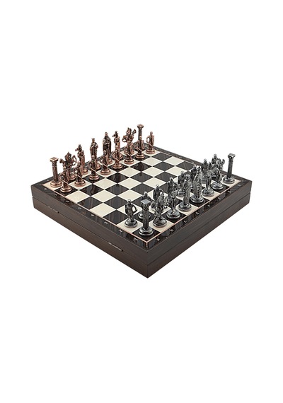 Gifthome Büyük Boy Metal İngiliz Satranç Takımı Antik Ve Ceviz Desenli Sandıklı Mdf Tahtası 36x36x6 Cm.