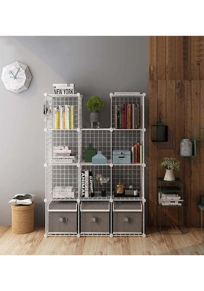 12 Bölmeli Beyaz Renk Metal Tel Portatif Organizer Oyuncak Dolabı