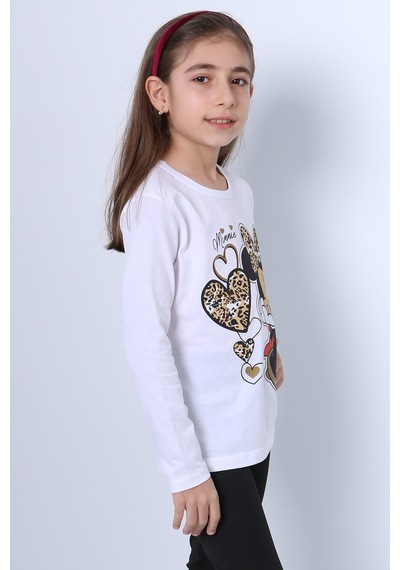 Hçm Kız Çocuk Uzun Kol Tshirt 4 Mevsim Baskılı Bisiklet Yaka D7 Krem