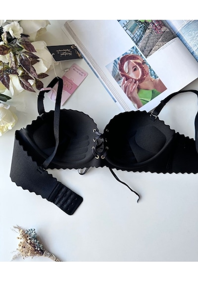 Intive Lady Lazer Kesim Önden Bağlamalı İthal Dikişsiz Push-up Ma Siyah