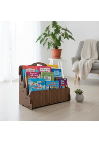Carry Montessori 4 Raflı Ahşap Mini Kitaplık -çocuk Odası Kitaplık Ceviz Renk Diğer