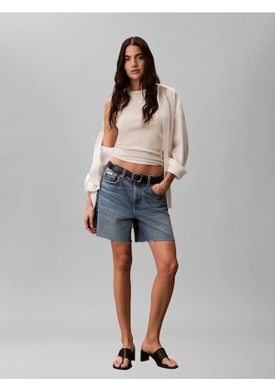 Calvin Klein Sl Monogram Patch Wa Bej Kadın Kolsuz Tişört