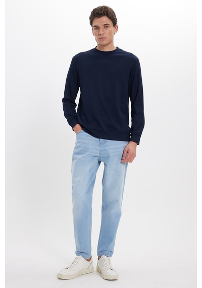 Tudors Erkek Standart Fit Normal Kesim Uzun Kollu Ekstra Soft Modal Kumaş Bisiklet Yaka Lacivert Sweatshirt-50226