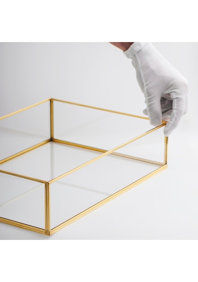 Cam Tepsi Pirinç & Gold 35x25x8cm