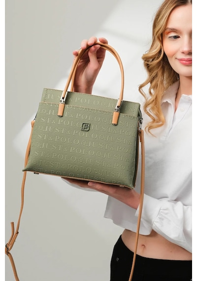 Just Polo 5 Bölmeli Şık El & Omuz Çantası Shoulder Bag Ebat : 22 X 25 Cm Yeşil - Taba