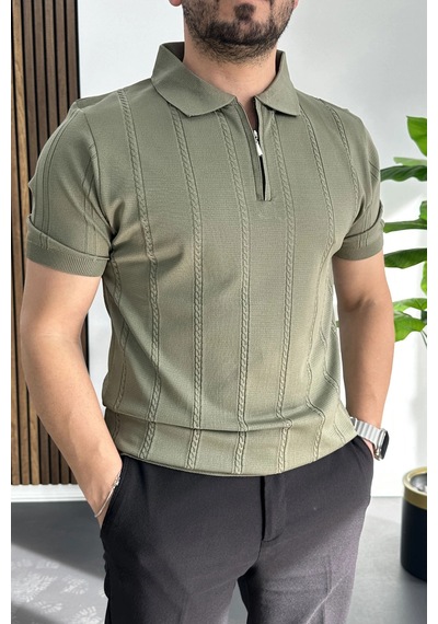 Erkek Desenli Polo Yaka Tişört Açık Yeşil Edw457 Açık Yeşil
