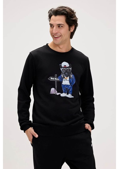 Bad Bear Panther Crewneck Siyah Erkek Sweatshirt 001 Siyah
