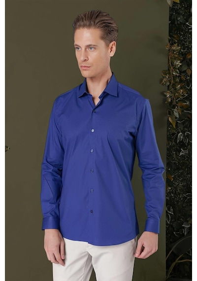 Efor Gk 709 Slim Fit Gece Mavisi Klasik Gömlek Mavi