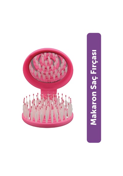 Beauty Makaron Extension Saç Fırçası - Kaynak Saçlara Özel, 3d Esnek, Aynalı, Çanta Boy Pastel Neon Pembe
